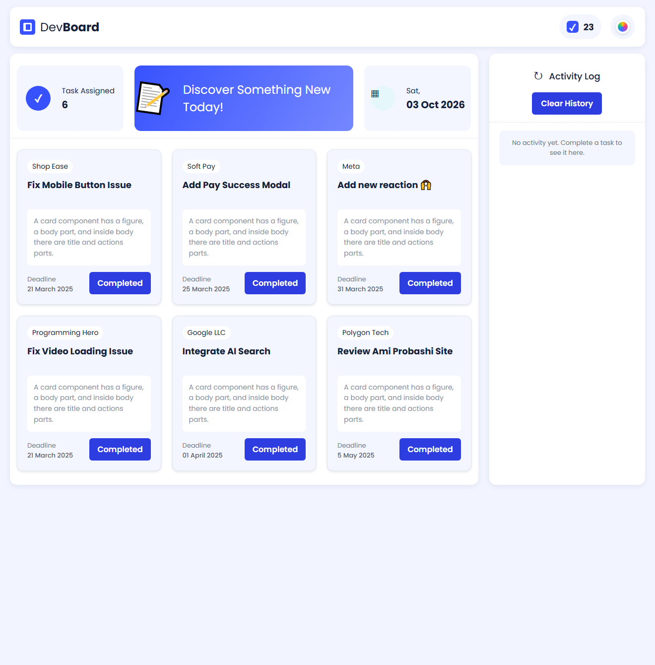 DevBoard task management dashboard screenshot