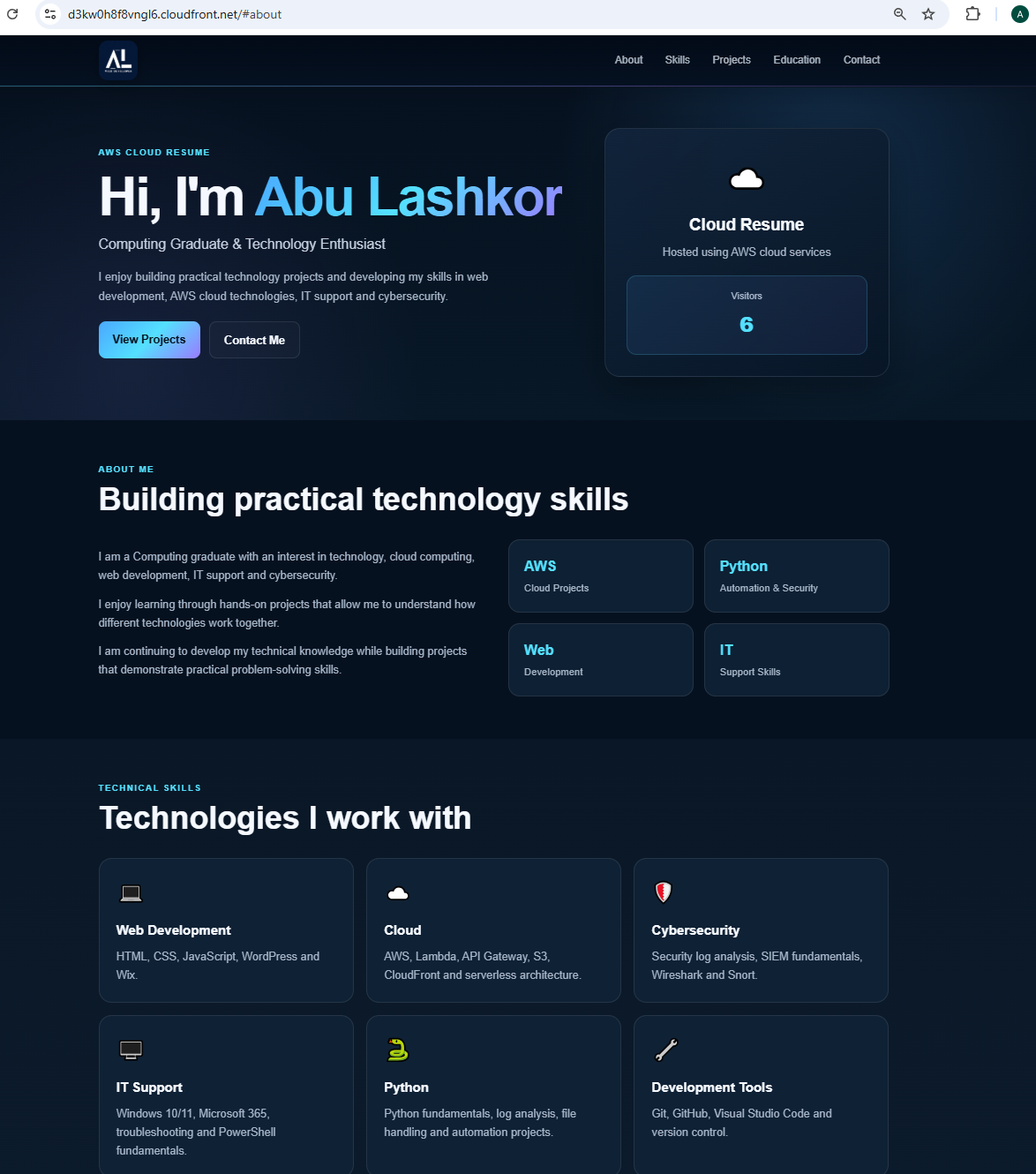AWS Cloud Resume website screenshot