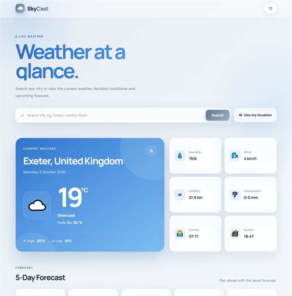 SkyCast weather dashboard screenshot
