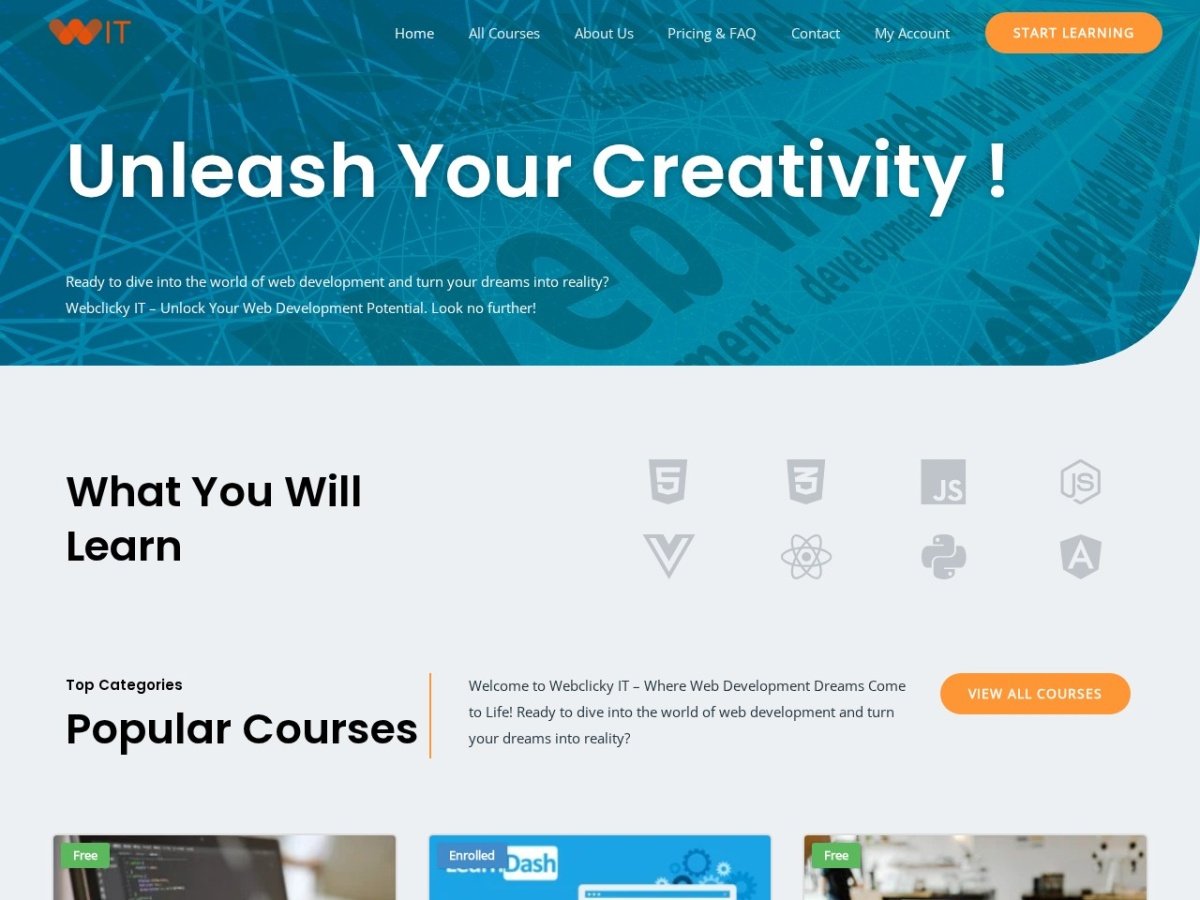 Webclicky IT learning platform website screenshot