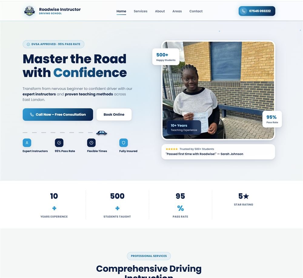 Roadwise Instructor driving school website screenshot